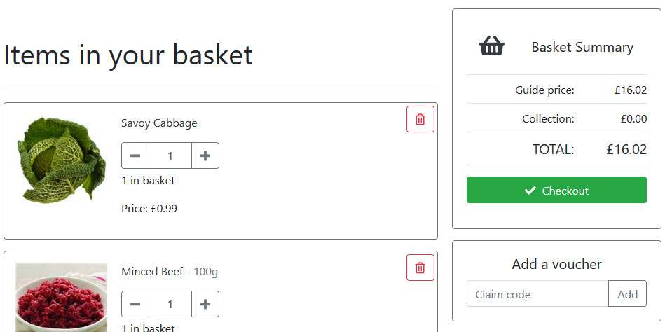 Basket items in the FoodCommerce default theme