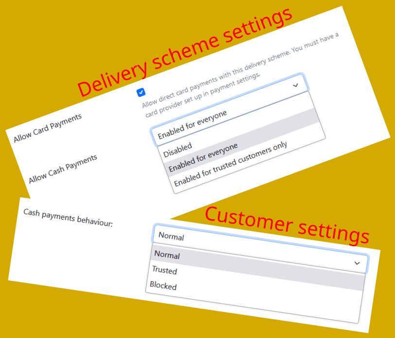 Cash settings in delivery schemes and customer