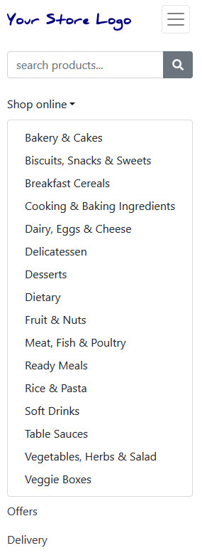 Categories in the FoodCommerce default theme