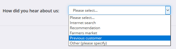 The updated 'HowDidYouHearAboutUs' drop-down box on the customer registration page.