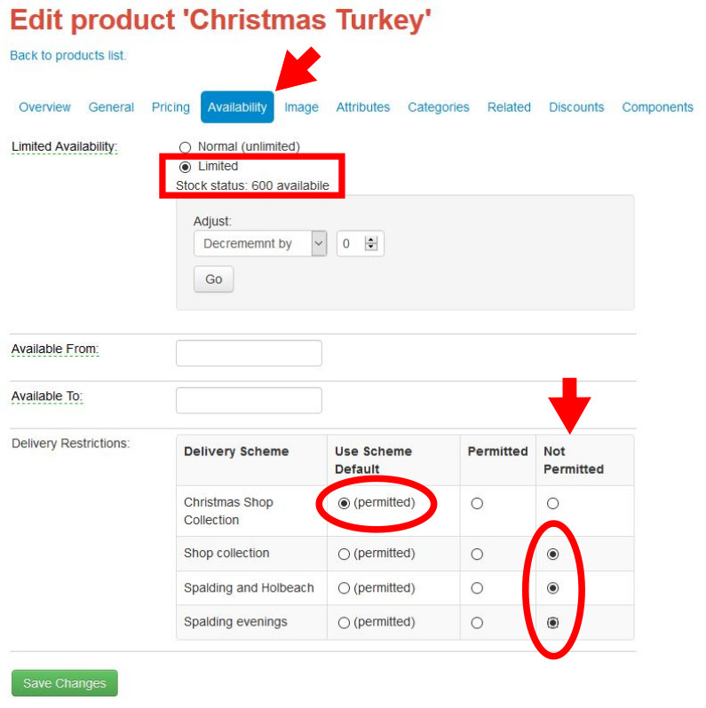 Controlling the availability of turkeys in your online shop