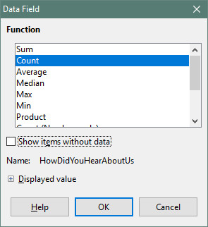 data field dialog box