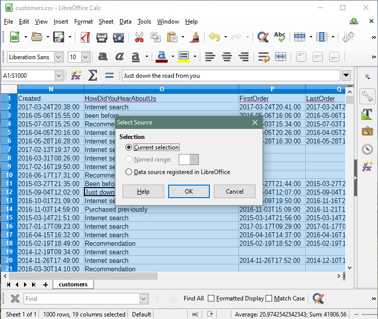 Select the data range for the pivot table