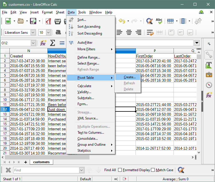 Creating a pivot table in LibreOffice Calc