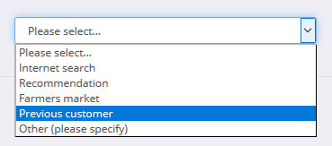 The updated 'HowDidYouHearAboutUs' drop-down box on the customer registration page.