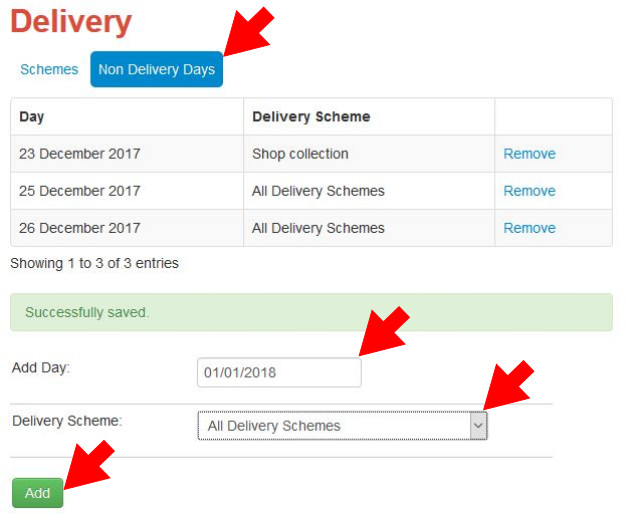Adding non-delivery days